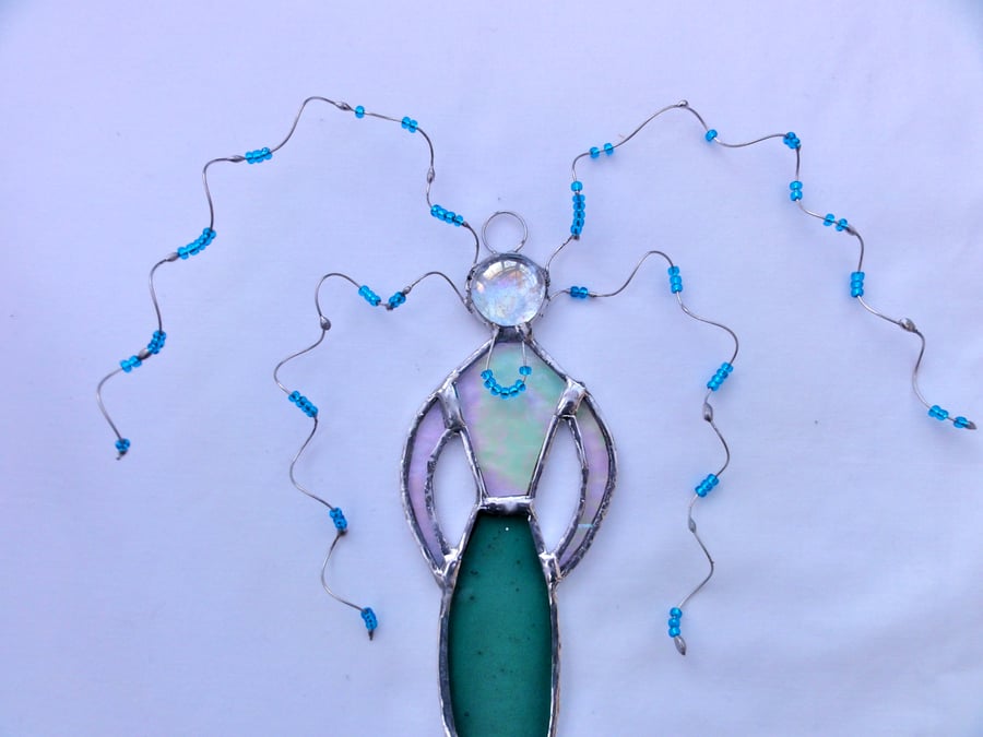 Stained Glass Mermaid Suncatcher - Green