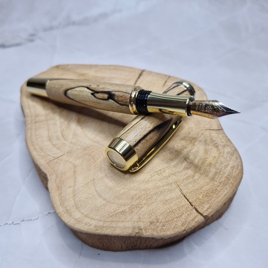 Hand Turned Wooden Fountain Pen - Spalted Beech