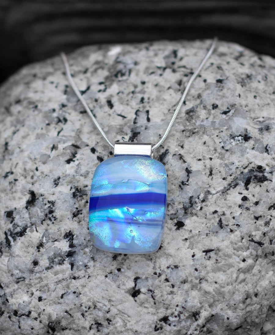 Fused Glass Necklace - Blues & Dichroic