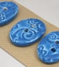 3 Medium Oval Cornflower Blue Brocade Pattern Ceramic Buttons - Image 2