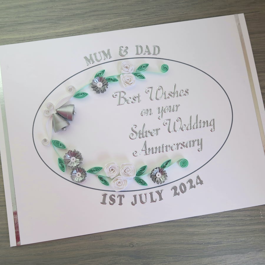 Personalised Handmade Silver Wedding Anniversary Card - 25th Keepsake