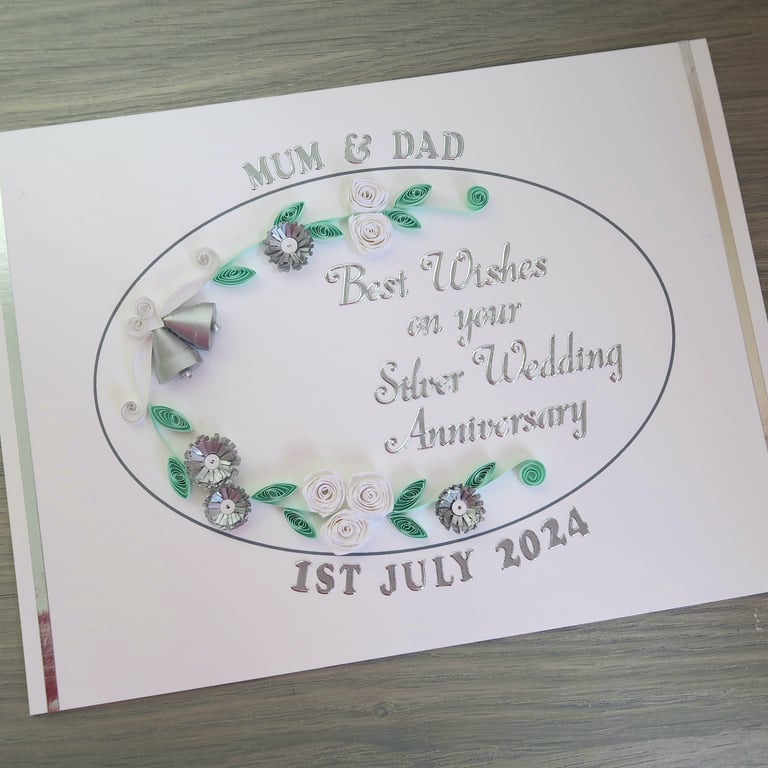 Personalised Handmade Silver Wedding Anniversary Card - 25th Keepsake