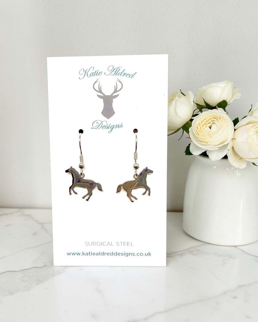 Charm Earrings - Galloping Horse (small)