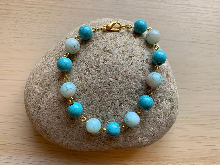 Turquoise Handmade Link Bead Bracelet 