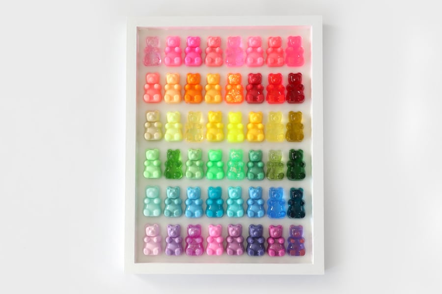 Colourful Multi Gummy Bear Resin Wall Art, Handmade Vibrant Artwork for Playful 