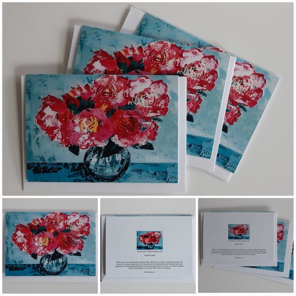 Red Roses on Blue  blank greeting card 
