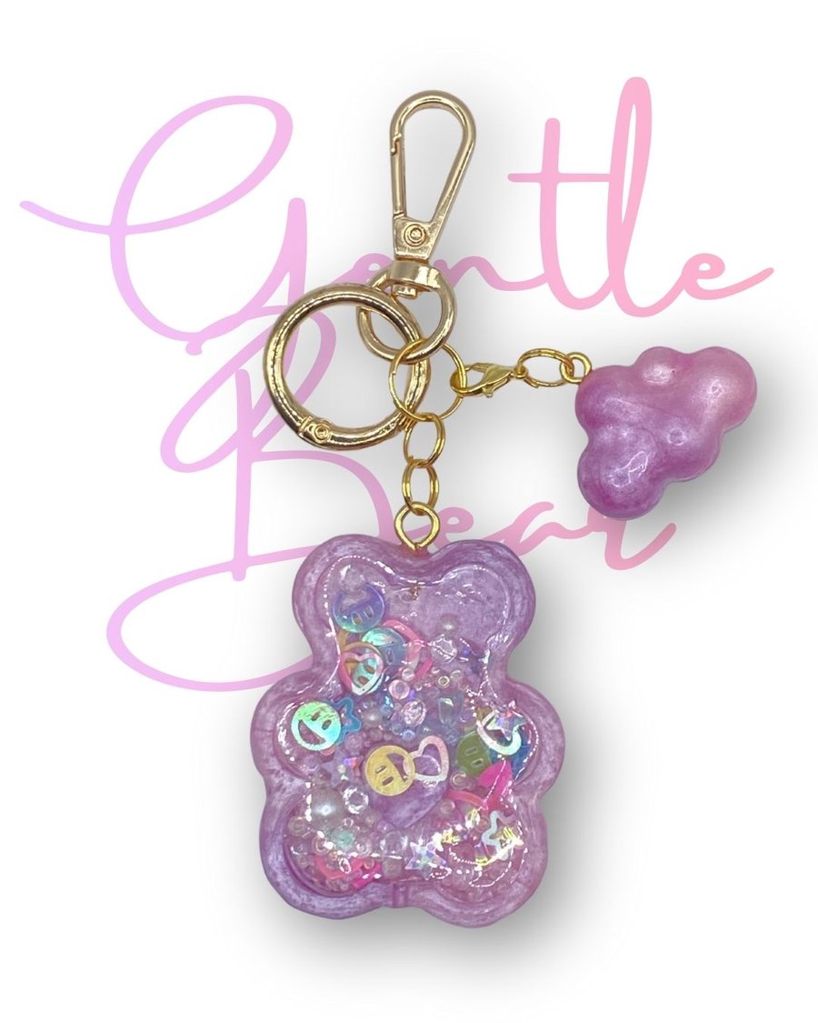 Handmade Shaker Keychain - 'Gentle Bear 'with Detachable Cloud Pendant