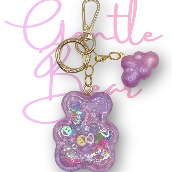 Handmade Shaker Keychain - 'Gentle Bear 'with Detachable Cloud Pendant