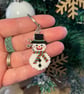 Handmade Christmas snowman beadwork keyring - Image 2