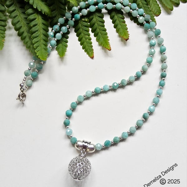 Designer Amazonite AA Grade Sterling Silver Necklace 