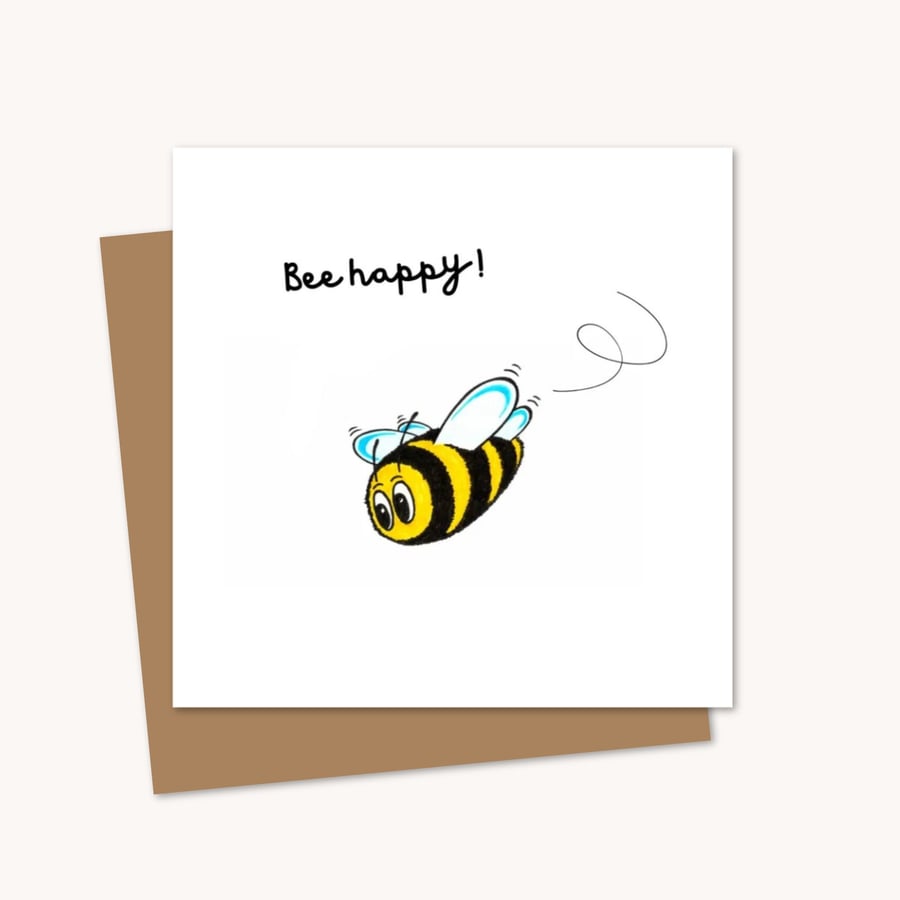 Bee Happy Greeting Card: Bumble Bee Pencil Illustration (221)