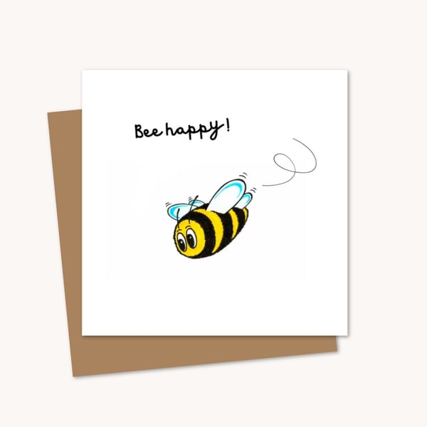 Bee Happy Greeting Card: Bumble Bee Pencil Illustration (221)