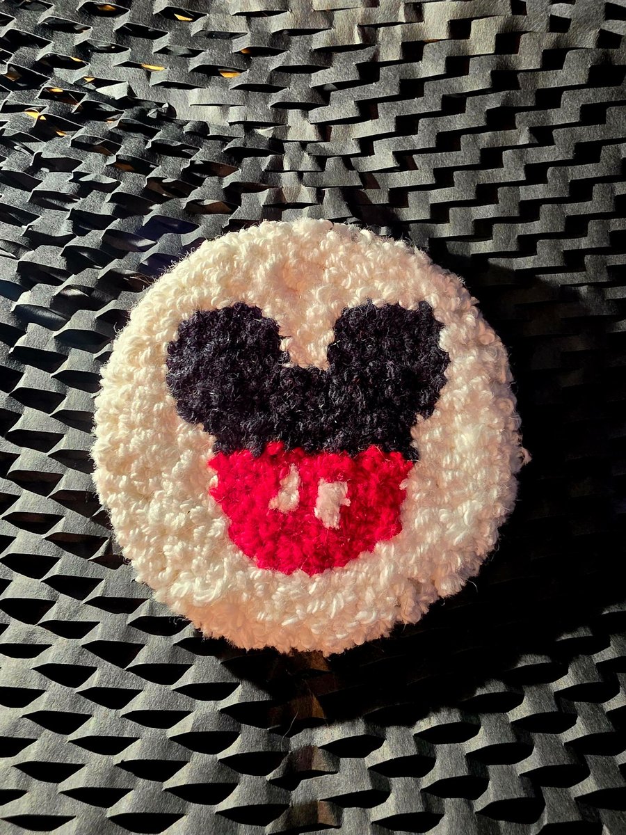Mickey Mouse Inspired Punch Needle Car Coaster, Mouse Car Decor