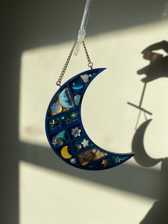 Mini Whimsigoth Moon Curio - Wall hanging - tree hanging - gallery decor 