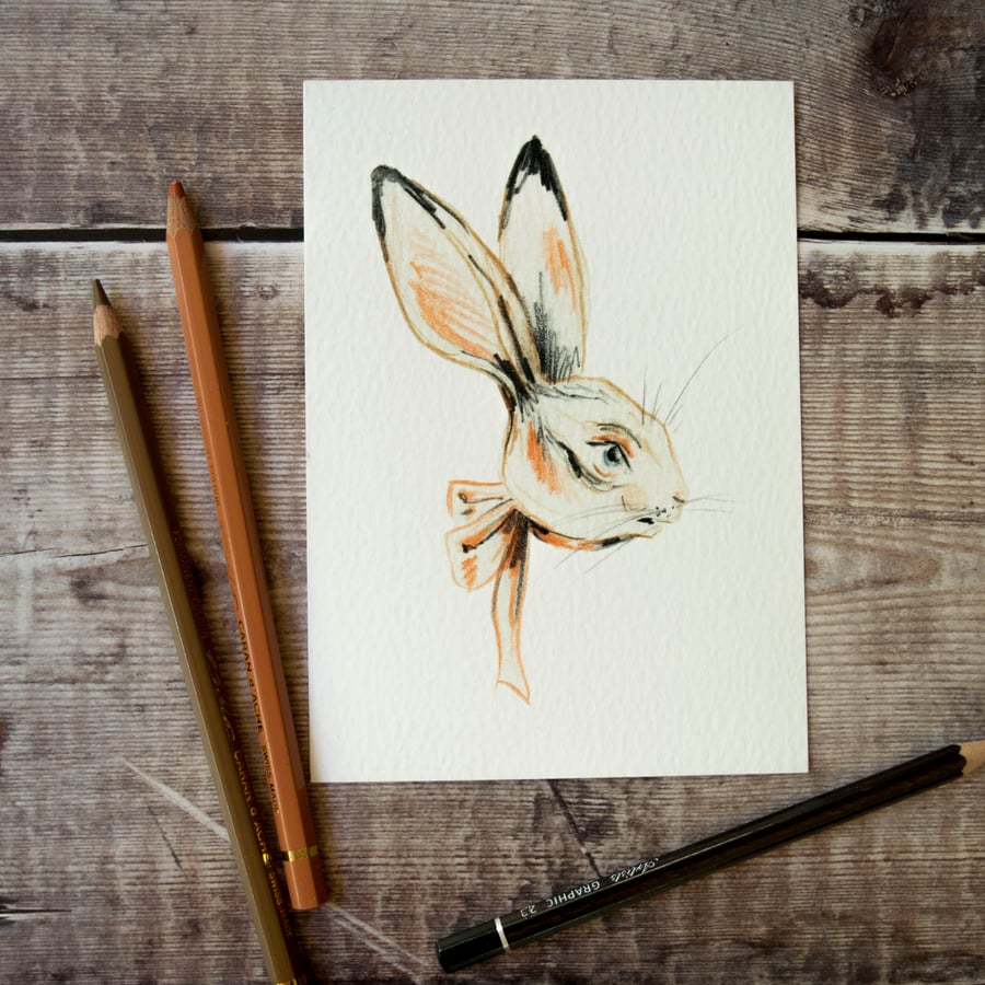Bertie the bunny rabbit hare. Rabbit art print. Easter gift. A6, 4x6