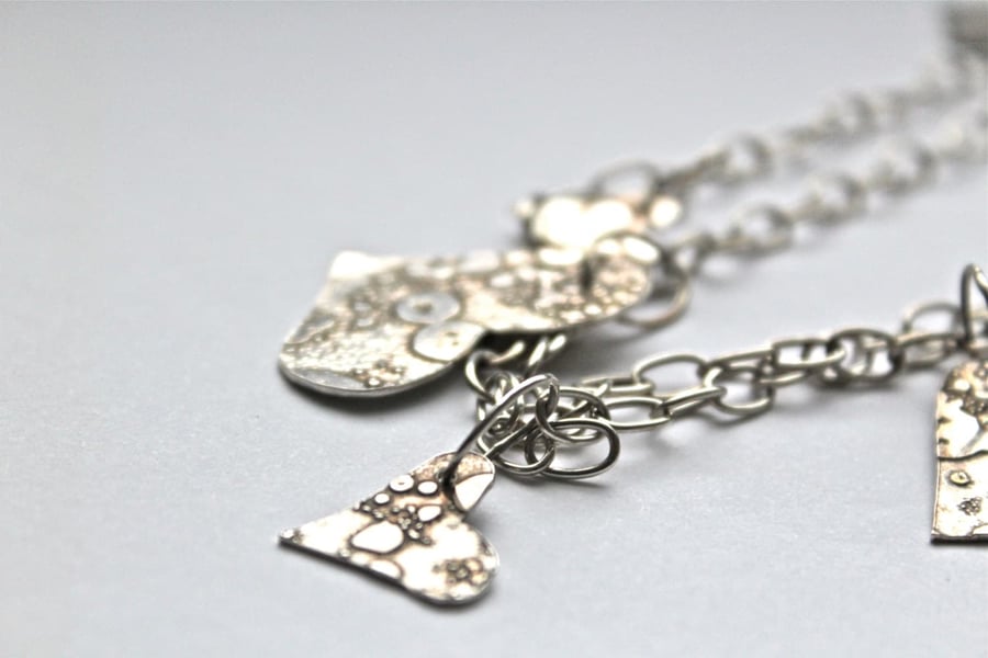Silver Dangling Hearts Necklace