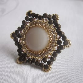 Gold and Brown Beadwork Ring