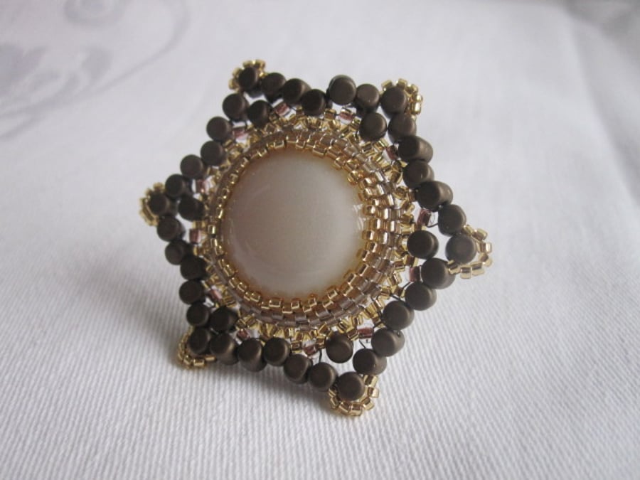 Gold and Brown Beadwork Ring