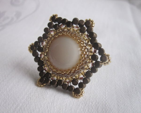Beadwork Ring - Gold and Brown