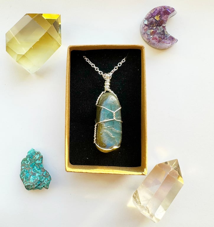 Flashy Labradorite crystal wire wrapped necklace Jewelry, Handmade Jewellery