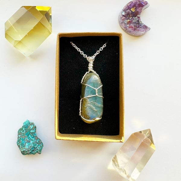 Flashy Labradorite crystal wire wrapped necklace Jewelry, Handmade Jewellery