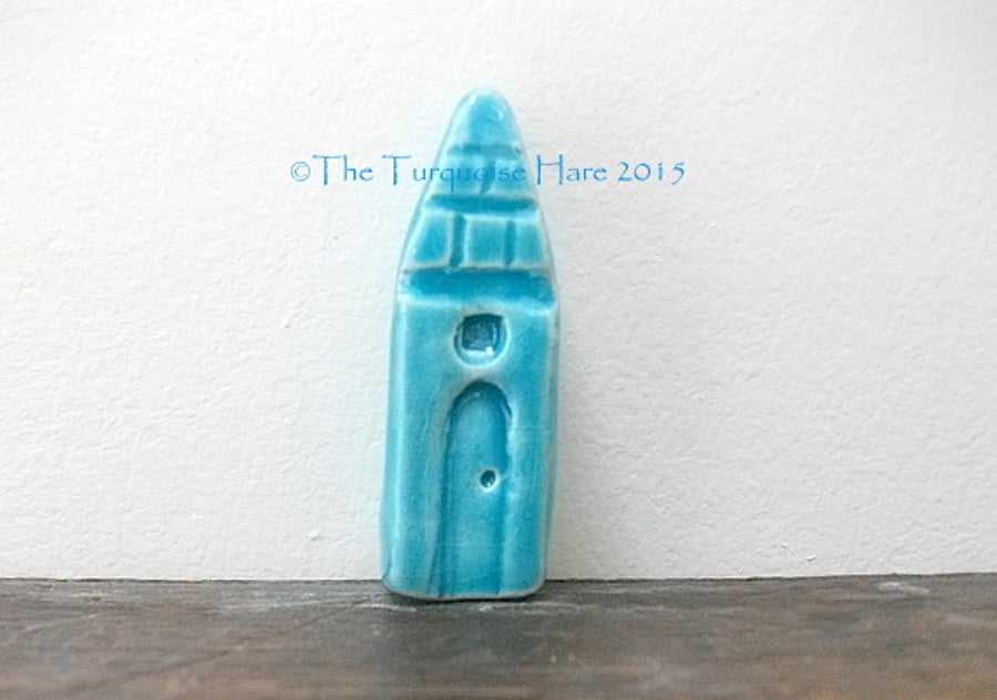 Sale - Little turquoise ceramic house