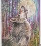 Howl at The Moon, a small original wolf drawing, animal wall art - Image 2
