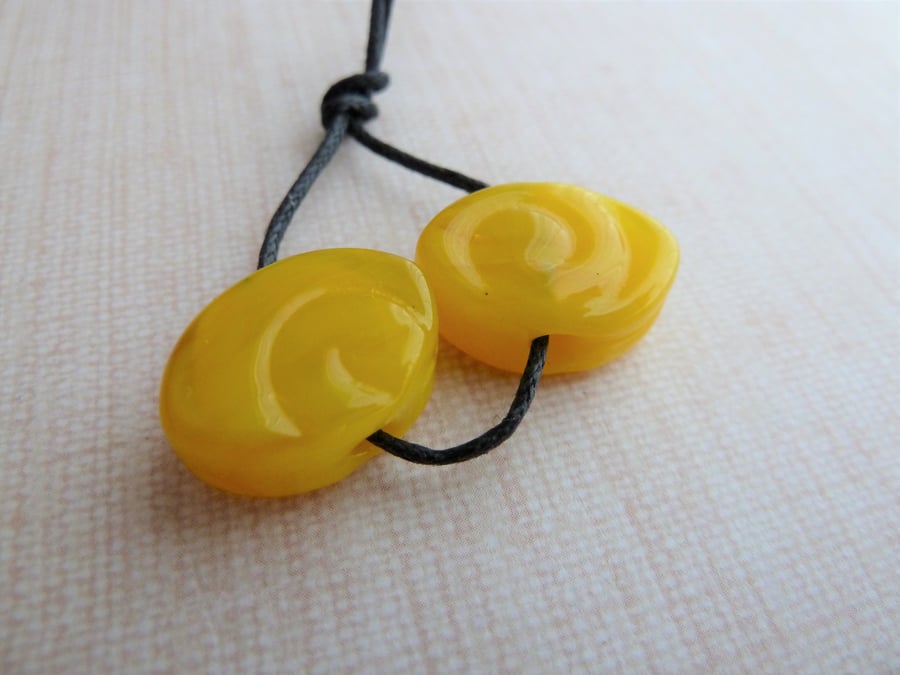 yellow spiral lampwork glass beads