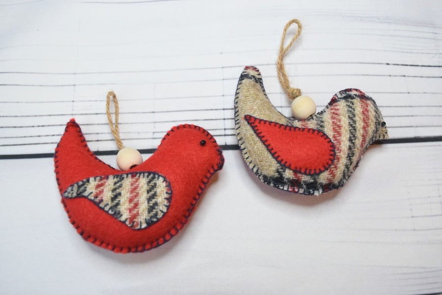 Hand-stitched Red Bird Ornaments-set of two