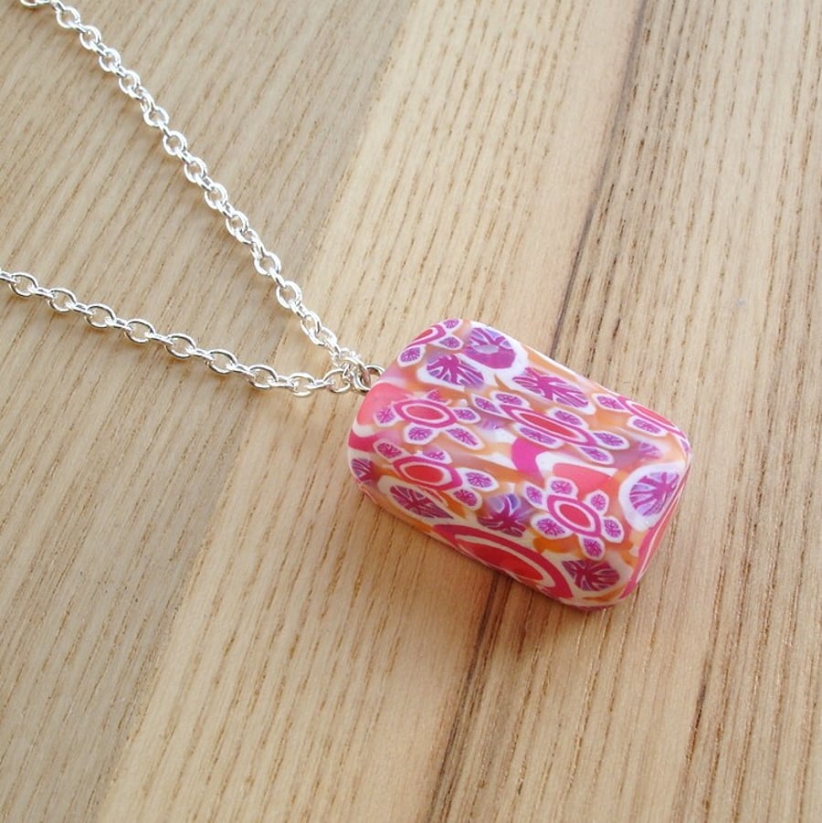 Chunky Orange Millefiori Polymer Clay Pendant
