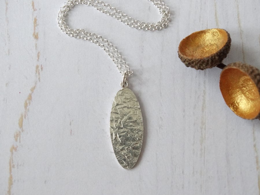Textured recycled silver oval pendant