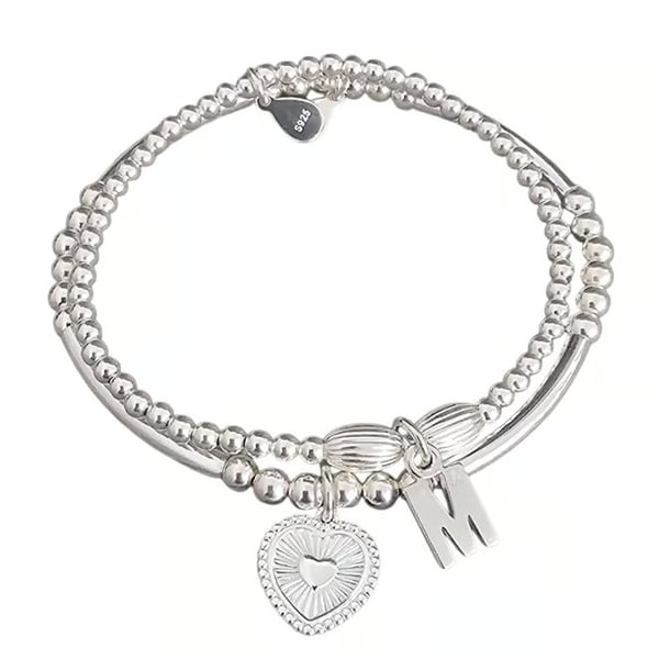 Sterling Silver Personalised Stretch Bracelet Set with Heart Charm 