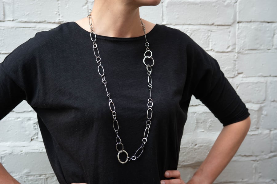 The Glendale. Long Oxidised Eco Silver Handmade Chain Necklace 