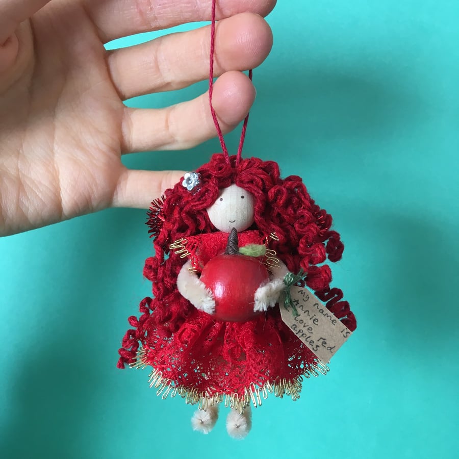 Tiny Wooden Apple Fairy Doll Decoration