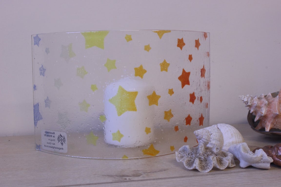 Multicoloured Fused Glass Star candle screen, Perfectly Imperfect 