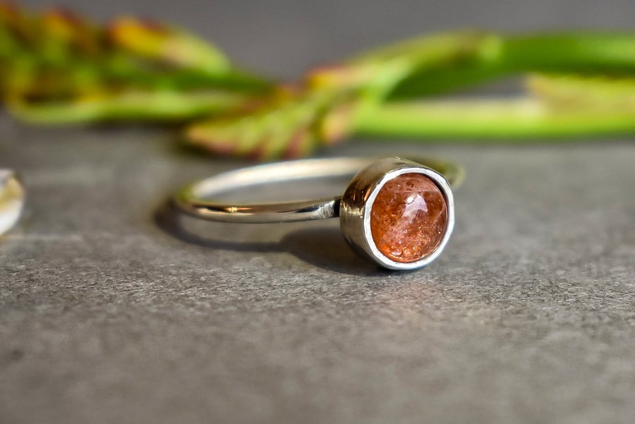Sunstone Stacking Ring, Argentium (Sterling) Silver