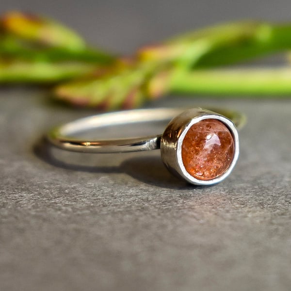 Sunstone Stacking Ring, Argentium (Sterling) Silver