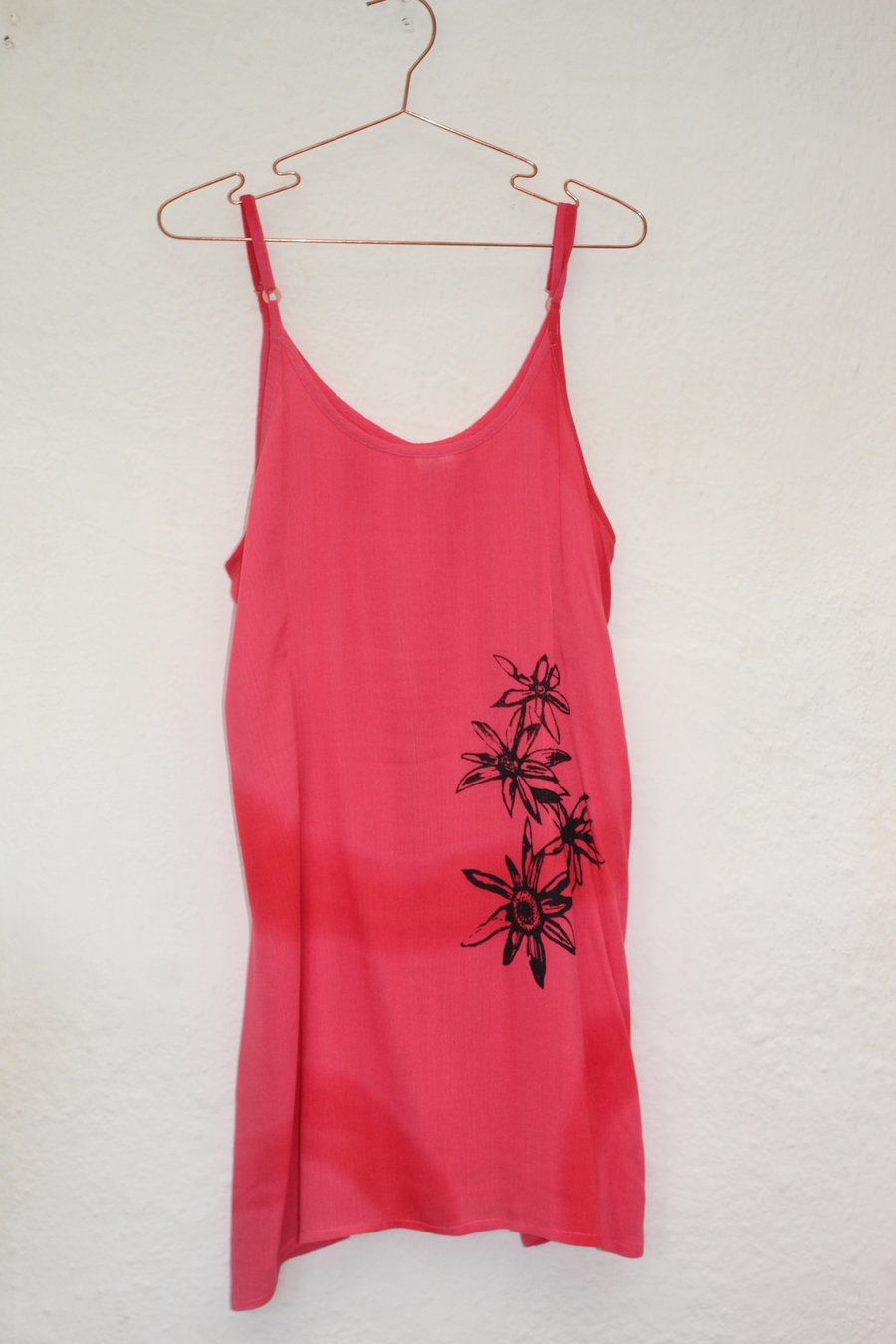 Red sun dress, Vintage 90's Ladies red floral strappy handprint,re worked dress