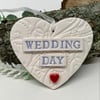 Ceramic Wedding heart lilac writing