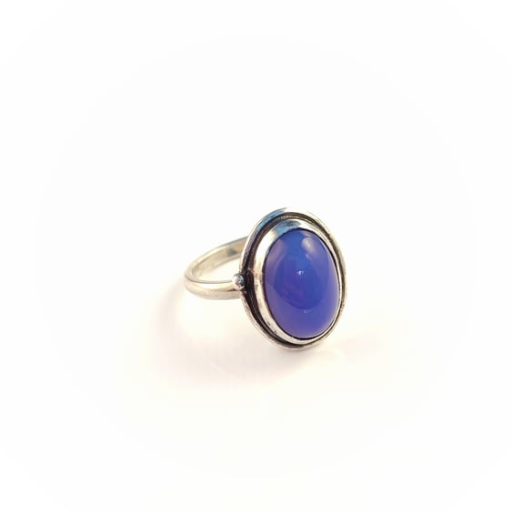 Sterling silver ring with oval blue agate