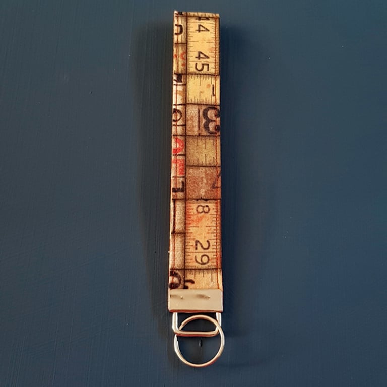 Handmade Vintage Ruler Wristlet Keyring - Fabric Keyfob