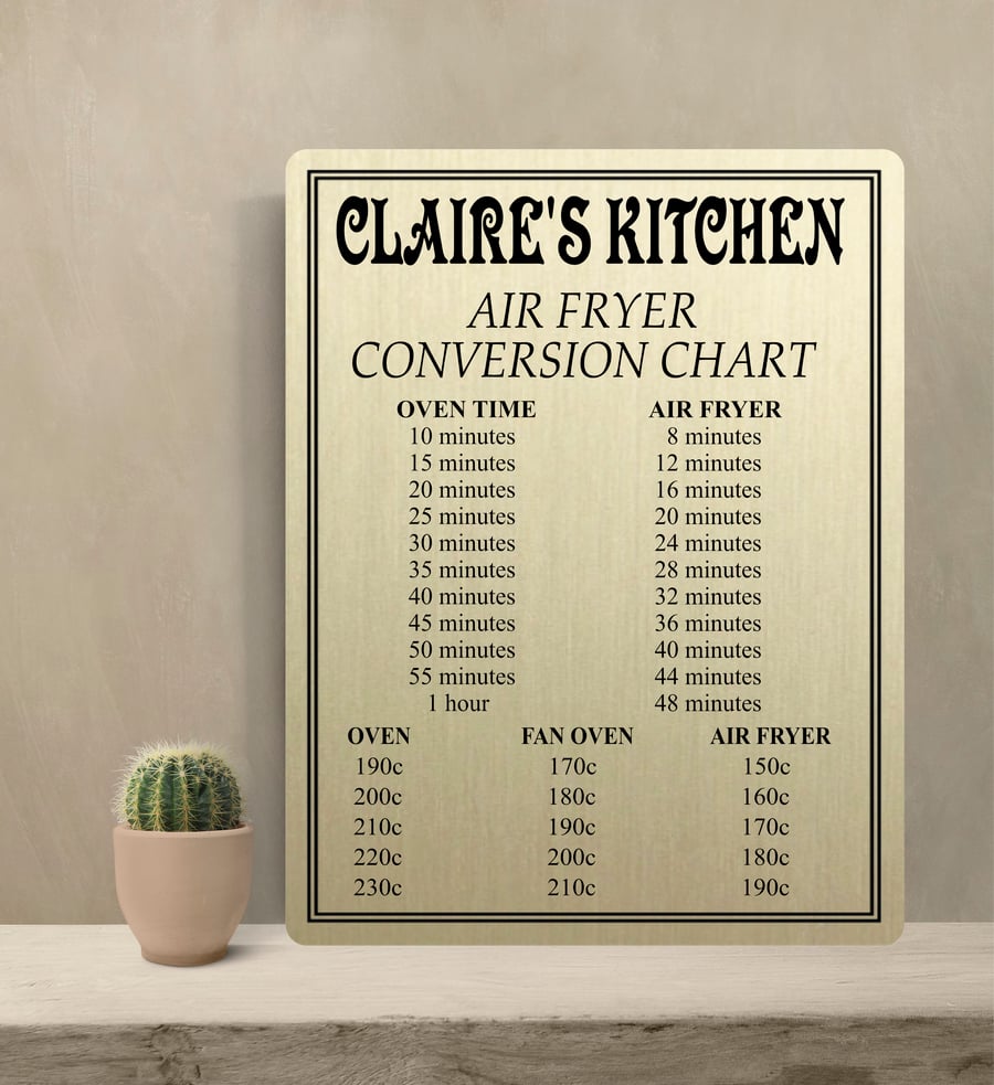 Personalised AIR FRYER Conversion Chart Metal Sign Plaque Family Kitchen Gift