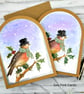 Robin Christmas Cards - 2 card set, letterpress style, watercolour, retro  - Image 1