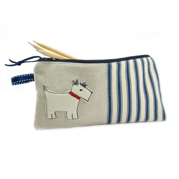 Pencil Case Scotty Dog & Blue Ticking