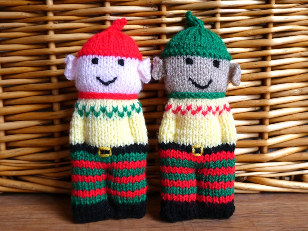 Handmade knitted pair of pocket dolls - elves