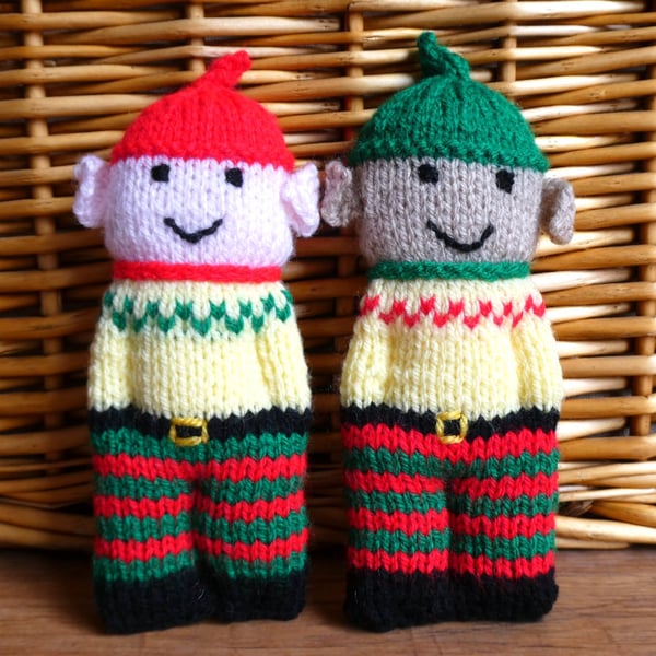 Handmade knitted pair of pocket dolls - elves