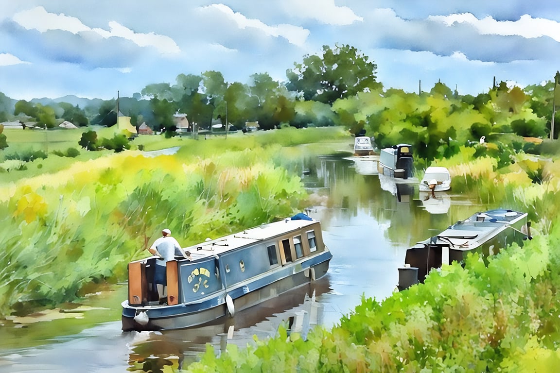 Canal Boats Norfolk A5 Greeting Card 