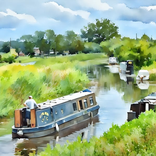 Canal Boats Norfolk A5 Greeting Card 