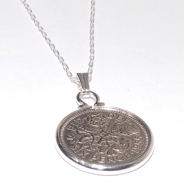 1956 68th Birthday Anniversary sixpence coin pendant plus 18inch SS chain gift
