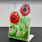 Fused glass freestanding decorative panel, poppies